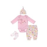 Vitamins Baby Long Sleeve Bodysuit, Pants, Hat & Socks, 4pc Outfit Set (Baby Girls)