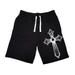 Men's Fleur De Lis Cross Black Fleece Jogger Sweatpant Gym Shorts Medium Black