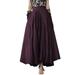Women Elastic Waist A-Line Skirt Casual Solid Color Summer Party Maxi Skirt