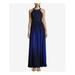 BETSY & ADAM Womens Navy Gown Ombre Chiffon Sleeveless Halter Maxi Evening Dress Size 10