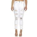 Cover Girl Women's Distressed High Rise Plus Size Skinny Jeans White Cropped Hem Juniors Size 1/2