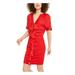 INC Womens Red Ruffled Ruched Dolman Sleeve V Neck Short Body Con Evening Dress Size XL