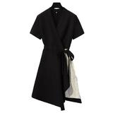 VEAREAR Dress Polyester Large Hem Stripes Patchwork Waist Bandage Black,Dress for women,Maxi,Boho,Midi
