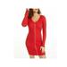 PLANET GOLD Womens Red Long Sleeve V Neck Short Sheath Cocktail Dress Size L