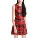 Unique Bargains Women's Round Neck Sleeveless Pullover Plaid A Line Mini Dress