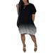 Sexy Dance Women Gradient Color Casual T-Shirt Dresses Loose Short Sleeve Midi Dress Sundress Casual Elastic Hem Dress