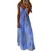 Frecoccialo Women's Tie Dye Boho Dress V Neck Spaghetti Strap Maxi Gradient Dress A-Line High Waist Loose Fit Beach Dress