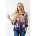 On Trend Watercolor Floral 3/4 Sleeve Hi Low Chiffon Blouse Pullover Shirt