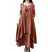 UKAP Plus Size Holiday Party Vintage Swing Dress Elegant Ruffle Hem Dress Pleated For Lady Womens Buttons Down Plain Dress Irregular Hem Maxi Dress