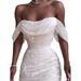 Pudcoco Womens Off Shoulder Cowl Neck Sequin Bodycon Pleated Dress