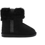 Bebe Girlsâ€™ Big Kid Slip On Mid Calf Warm Microsuede Winter Boots with Rhinestone Trim and Faux Fur Cuff Black Size 2