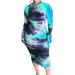 AngelBee Women Tie Dye Print Slim Dress Long Sleeve Midi Dresses (Sky Blue M)