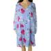 INC Womens Light Blue Floral Long Sleeve V Neck Knee Length Shift Dress Size XS