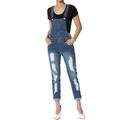 TheMogan Junior's Rolled Hem Distressed Shredded Low Rise Relxed Denim Jean Overalls