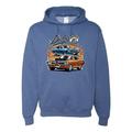 Flaming Dodge Super Bee Muscle Car Mens Cars and Trucks Hooded Sweatshirt Graphic Hoodie, Vintage Heather Blue, Small