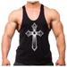 Men's Fleur De Lis Cross Black Stringer Tank Top Large Black