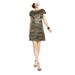 VINCE CAMUTO Womens Gold Sequined Printed Short Sleeve Jewel Neck Mini Shift Cocktail Dress Size 6