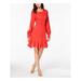 BAR III Womens Red Pleated Ruffled Long Sleeve Jewel Neck Mini Fit + Flare Cocktail Dress Size: 2