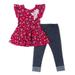 Little Lass Short Sleeve Yummy Knit Floral Tunic & Knit Denim Jeans, 2-Piece Outfit Set (Baby Girls & Toddler Girls)