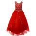 Little Girls Red Curtain Layers Stone Adorned Tulle Pageant Dress Gown Little Girls