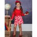 Girls Ruffled Top and Buttoned Apple Print Skirt Set, Red and Pink, Size: 6Y