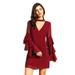 Soieblu, Burgundy Long Ruffled Sleeve Loose Fit Ruffled Choker Mini Dress, Large