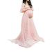 Sexy Dance Women Off Shoulder Short Sleeve Solid Color Lace Maternity Gown Maxi Photography Dress Pink L(US 10-12)