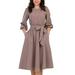 Women's Elegance Style Ruched Dress Round Neck 3/4 Sleeve Swing Midi A-Line Dresses