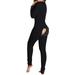 Women Sexy Deep V Neck Jumpsuit One Piece V Neck Pajamas with Drop Seat Button Front Jumpsuit Long Sleeve Romper