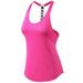 Ladies Women Active Wear Tops Vest Tank Tops Yoga Tee Sleeveless T-Shirt Compression Sports Gym Fitness Jogging Running Rose Red M
