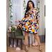 Women's Plus Size Geo Print Tie Neck Contrast Lace A-line Dress