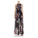 AVERY G Womens Purple Ruffled Sheer Printed Sleeveless Jewel Neck Full-Length Sheath Formal Dress Size 0