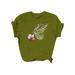 Sexy Dance Women Floral Print Tops Short Sleeves Crew Neck Butterfly Graphic T Shirt Casual Baggy Basic Tee Top Navy Green S(US 2-4)