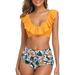 Women Two Piece Plus Size Backless High Neck Halter Floral Printed Set