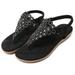 Women's Glitter Thong Flat Sandals, Black Holiday T-Strap Flip Flops Bohemian Floral Rhinestones Rivets Comfy Elastic Back Strap, Anti Skid Cushioning Low Top Beach Wear Shoes 2021 Summer Match