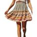 Women's Bohemian Summer Floral Print Self Belted A Line Flared Skater Short Skirt