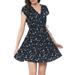 Women's Floral Crossover V Neck Petal Sleeve Dress with Belt