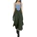 Women Strap Dungaree Maxi Dress Contrast Color Patchwork Jumpsuit Sundress