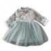 CUTELOVE Children Autumn Winter Girls Dress Cute Mesh Stitching Plus Velvet Embroidery Princess Long-Sleeved