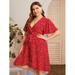 Women's Plus Size Allover Heart Wrap A-line Dress