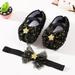 Toddler 3-piece Mary Jane Shoes+Cute Headband,Baby Girls Princess Shoes Yarn Bowknot Crib Shoes First Walking Flats Non-Slip Soft Prewalker Bowknot Sneaker Infant Shoes for Girl 0-18Month