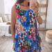 Jocestyle Fashion Flower Print Vest Chiffon Dress Women Summer Sundress (Blue S)