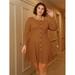 Women's Plus Size Solid Button Front A Line Dress