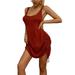 Sexy Dance Women Boho Summer Mini Dress Backless Cover Up Sleeveless Party Dresses Ladies Drawstring Sexy U Neck Hollow Out Cocktail Dress Red S(US 2-4)