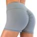 Women Workout Yoga Shorts, Soft Solid Stretch Cheerleader Running Dance Volleyball High Waist Short Pants, Gray, L