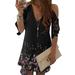 Women's Floral Lace V Neck 3/4 Sleeve Cocktail A-line Swing Party Casual Mini Dress Floral Printed Sunderss