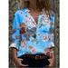Women's Casual Printed Loose Shirt Balloon Sleeve V-Neck Blouse and Tops