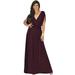 KOH KOH Long Bridesmaid Formal Short Sleeve V-Neck Full Floor Length Flowy Cocktail Summer Evening Wedding Guest Party Tall Maxi Dress Gown For Women Maroon Wine Red XX-Large US 18-20 NT026