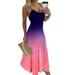 Women Contrast Color Long Maxi Dress Sleeveless Spaghetti Strap Gradient Loose Casual Oversized Dress