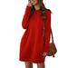 UKAP Women Loose Round Neck T Shirt Dress With Pockets Long Sleeve Pullover Sweatshirt Dress Solid Color Loose Pocket Blouse Tops